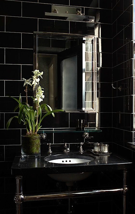 black tile with white grout